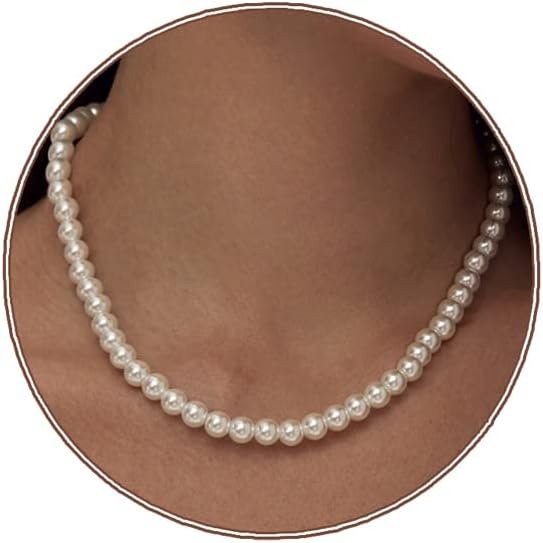 Pearl Necklace 6/8MM Dainty Round Imitation Pearl Choker Necklace Wedding Pearl Necklace Delicate Jewelry for Women Simple Bridesmaid Jewelry Gifts
