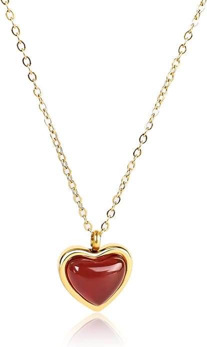 Heart Necklaces for Women - Gold Carnelian Crystal Teen Girls Love Gifts for Her Birthday Gifts for Women Easter Basket Stuffers Sisters Gifts from Sister