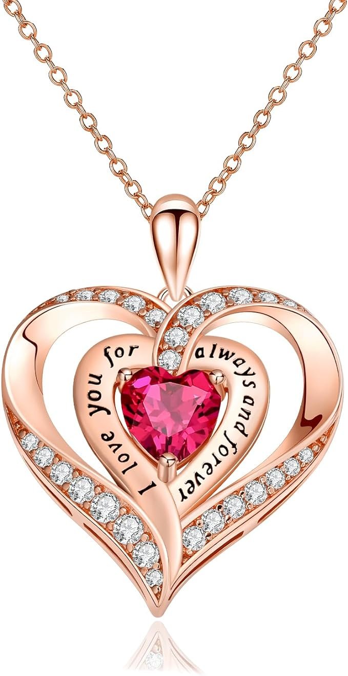 Love Heart Pendant Necklaces for Women 925 Sterling Silver with Birthstone Zirconia Anniversary Birthday Mother's Day Jewelry Gifts for Girlfriend Girls