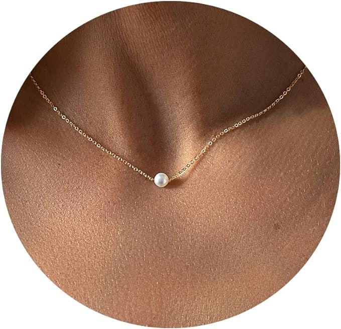 Pearl Necklaces for Women,14K Real Gold Plated Dainty Cute Pearl Necklace for Women and Teen Girls Handmade Pearl Chain Necklace Everyday Jewelry Gift