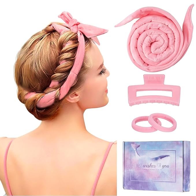 Heatless Curling Rod Headband, Upgraded 60" Extra Long Heatless Curls Headband Soft Hair Curlers to Sleep In Hair Rollers No Heat Curls (Pink)