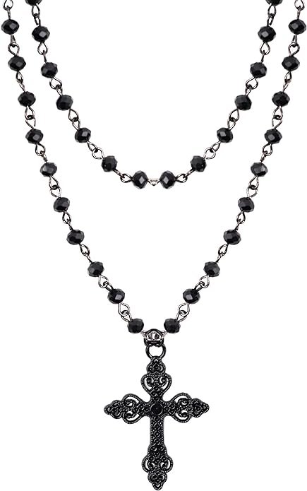 Sacina Gothic Bead Cross Necklace, Cross Choker, Layered Cross Choker Necklace, Goth Necklace, Gothic Necklace, Y2k Necklaces,Halloween Christmas New Year Goth Jewelry Gift for Women